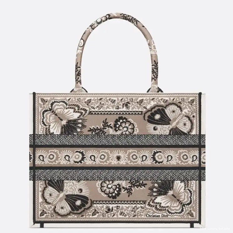 Cheap Tote Dior Book Bandana Canvas Butterfly Beige Motif 0422 Luxury